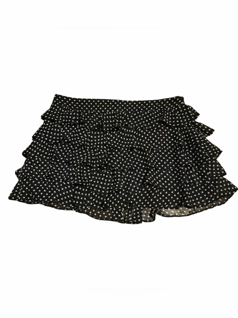 Black Polka Dot Ruffle Mini Skirt
